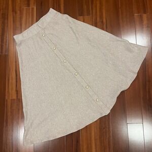 Macy McCoy Knit Skirt Beige Oatmeal Pearl Button A-Line Heathered Ribbed Sz XS S